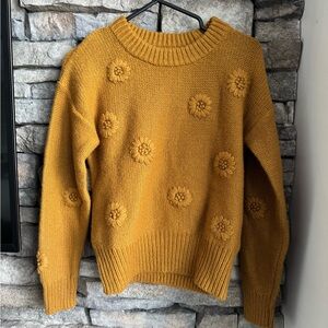 Mustard Yellow Sweater with Floral Design
